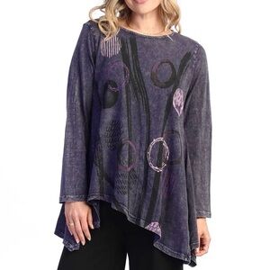 Jess & Jane Mineral Washed Asymmetric Hem Cotton Tunic Top Purple Large USA
